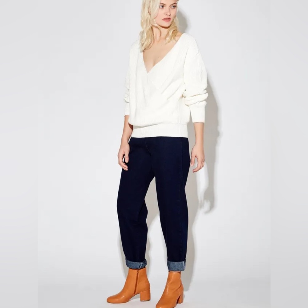 (A10) Callahan Agnes Wrap Sweater In Bland De Blanc Surplice Pullover, NWT Sz L